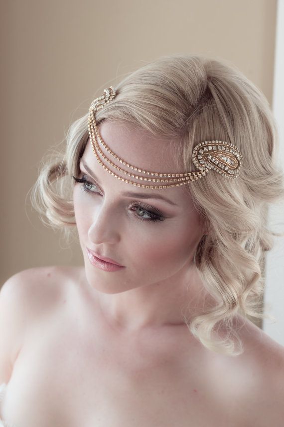 Wedding - Art Deco Bridal Headpiece With Vintage Gold Rhinestone Halo, Seed Bead Leaf Headdress, Bridal Hair Comb Style: Jordan #1408