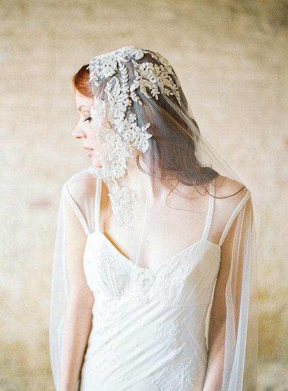 Wedding - Wedding Veil, Lace Applique Bridal Veil - Style 307