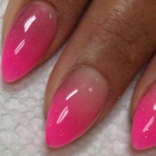 Almond shaped Nails gradient fade acrylic ombre pink - a little too sharp f...
