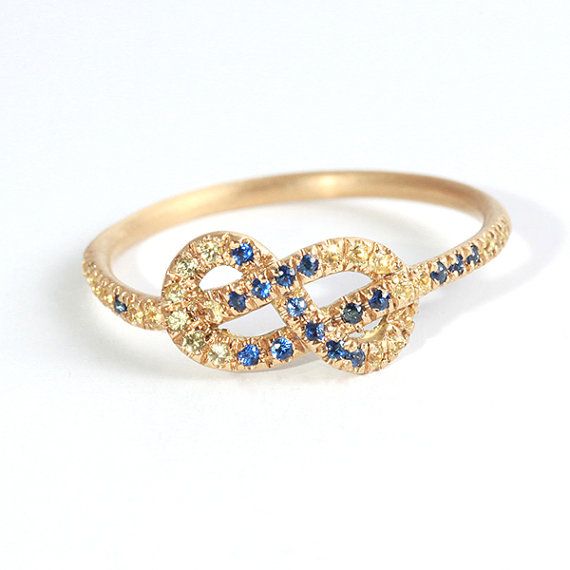 Wedding - Infinity Knot Ring,Knot Engagement Ring ,Sapphire Engagement Ring,Wedding Band In 18K Solid Gold With Blue&Yellow Sapphire Gemstones