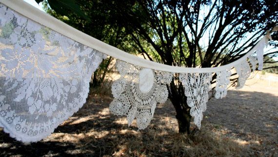 Hochzeit - Hochzeit Girlande / Taufe Bunting - Sepia Vintage-Deckchen