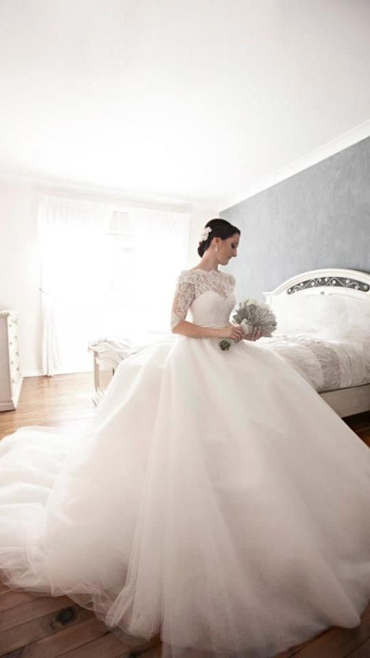 زفاف - بأكمام طويلة و3/4 طول كم ثوب الزفاف الإلهام