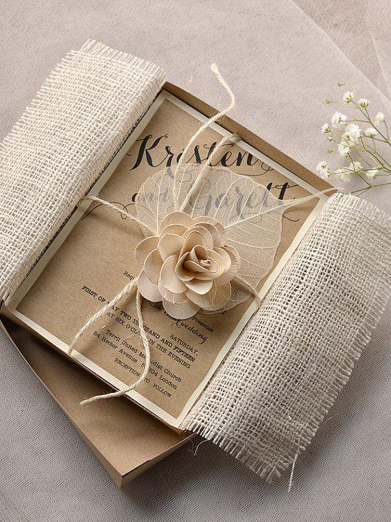 Mariage - Annonce personnalisé pour CELENIA 15 de toile de jute dentelle invitations de mariage, faire-part de mariage de pays