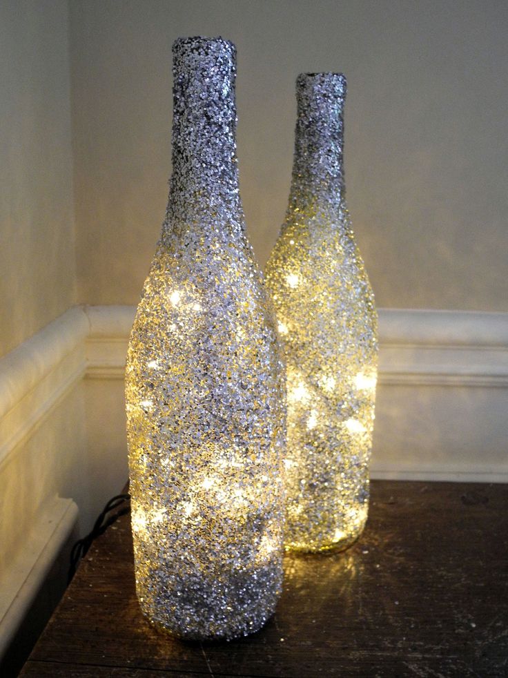 Wedding - 1 Glitter Lighted Wine Bottle, Wine Bottle Lamp, Bar Light