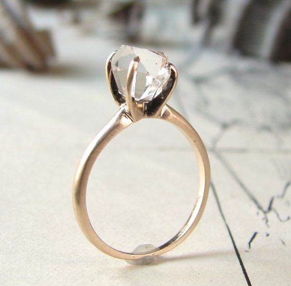 Wedding - Rough Herkimer Solitaire Ring - 14K Yellow Gold
