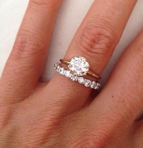 Wedding - Vintage Old Mine Cut 1.38 Carat Solitaire Diamond 14k Engagement Ring