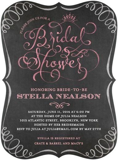 Wedding - Fanciful Script - Signature White Bridal Shower Invitations In Rose Or Sea Glass 