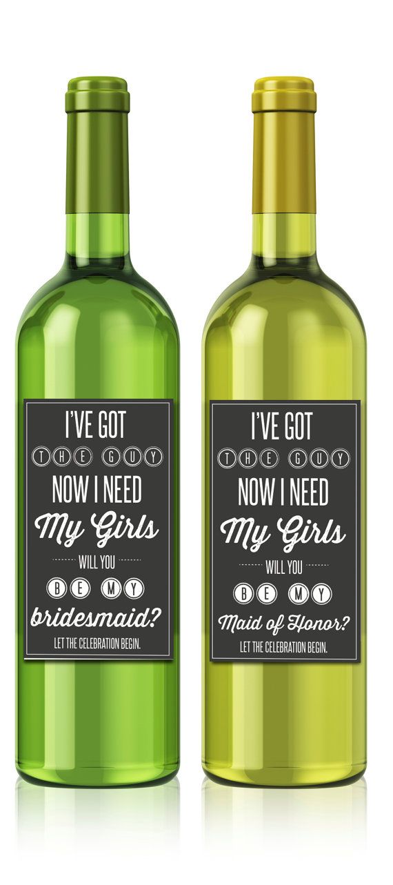 Wedding - Bridesmaid Wine Bottle Labels- Charcoal