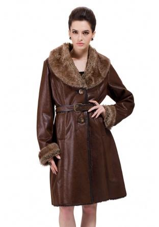 زفاف - Dark brown suede with faux brown rabbit fur middle suede coat