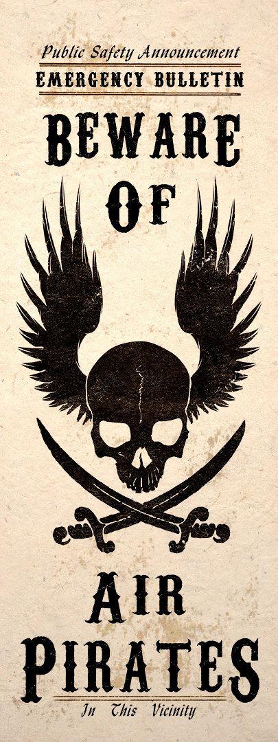 Wedding - Steampunk Art Print Beware Air Pirates Skull Jolly Roger Wall Poster
