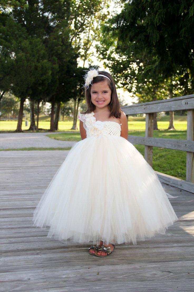 Wedding - Elegant Ivory Flower Girl Tutu Dress, Flower Girl Dress, Tutu Dresses, Headband, Ivory Wedding