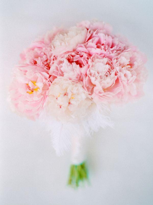 Wedding - Pink Peony Bouquet With Feathers