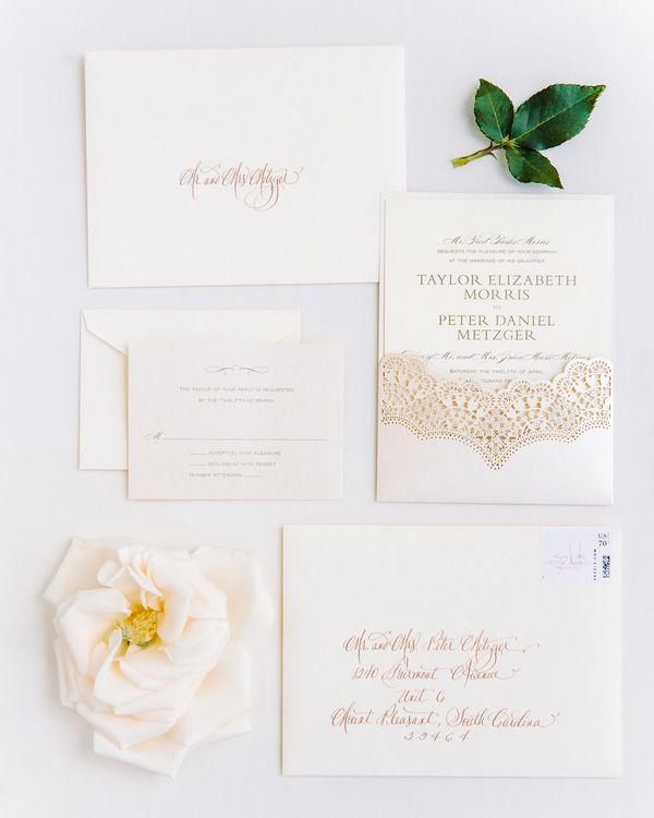 زفاف - قرطاسية الذهب الأبيض مع رسائل