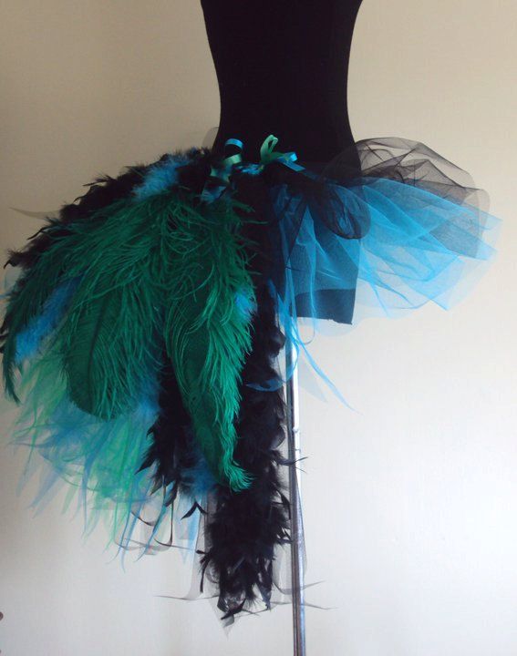 Wedding - Black Turquiose Green TuTu Skirt Feathers