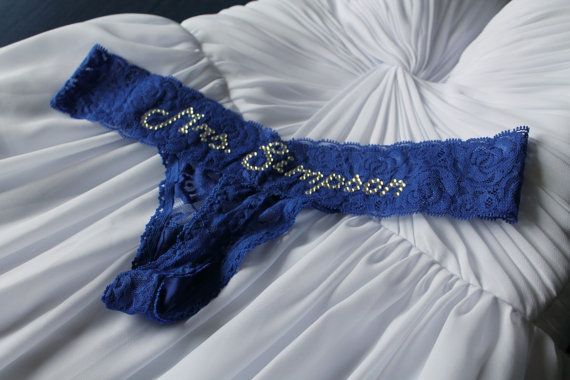 Wedding - Blue Lace Custom Bridal Panties, Blue Lace Thong Bridal Lingerie, Wedding Shower Gift Underwear, Bride Rhinestone Panties, Bridal Gift