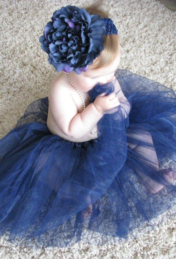 Wedding - Tutu Cute In Navy Blue - Tutu, Flower Clip, And Headband Set For Baby Toddler Child