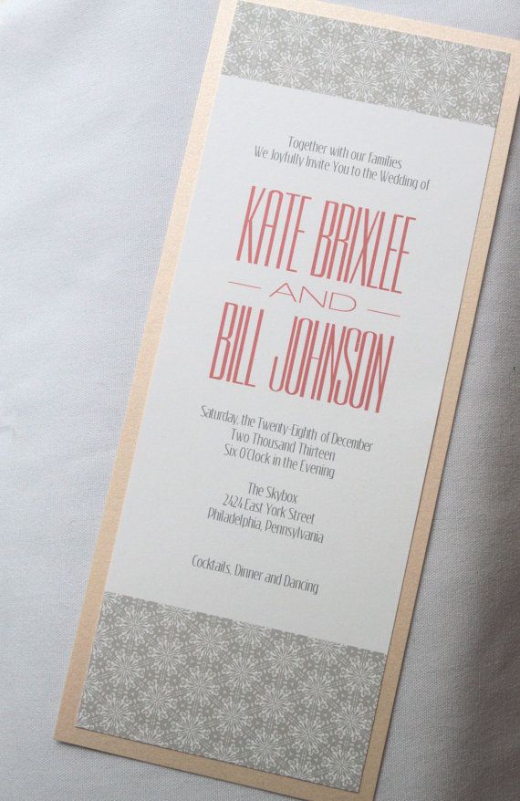 Wedding - Coral And Gray Custom Wedding Invitations, Shimmer Coral, Shabby Chic, Cottage Chic, Pastel Wedding, Blush Pink, Silver And Coral