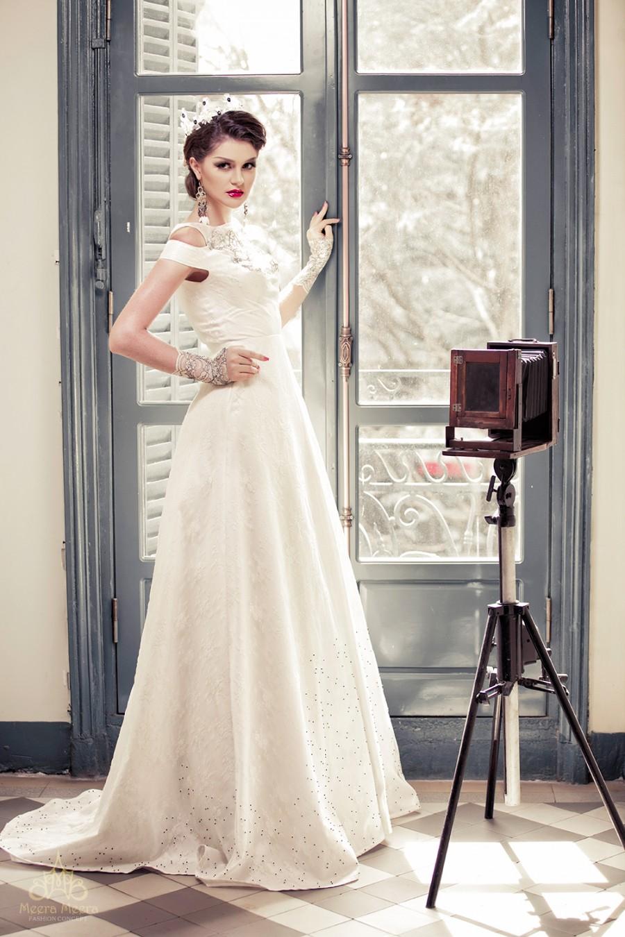زفاف - A-line wedding dress with cut-out detail, bead lace in classic split gown