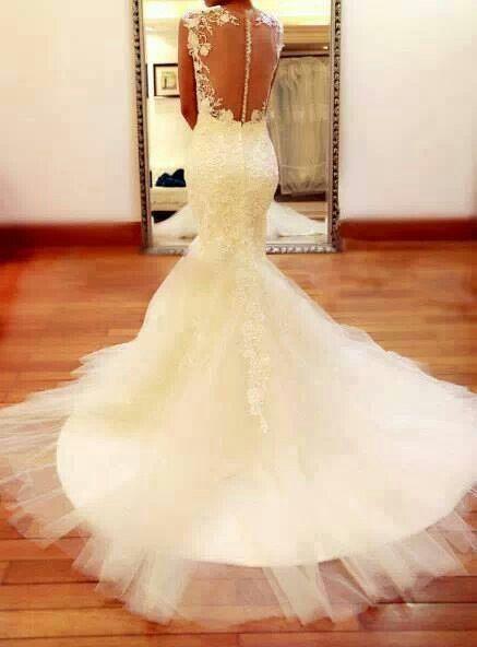 Wedding - Custom Mermaid Sheer Sweetheart Neckline Keyhole Lace Wedding Dress/Bridesmaids Dress/Prom Dress K230