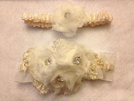 Wedding - Bridal Garter Belt, The MAGGIE-Ivory/Gold Version Is A Shabby Chic Bridal Garter Belt