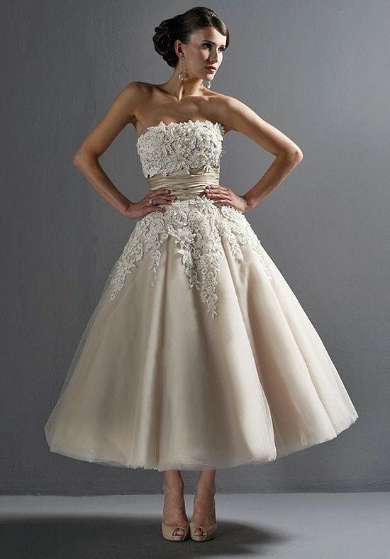 Wedding - 2014 New Lace Wedding Dress/tea Length Short Wedding Dresses/lace Bodice Dress/ A Line Wedding Dress/ball Gown Wedding Dress