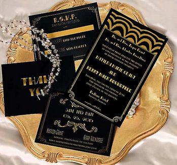 Wedding - Gatsby Wedding Invitation, Old Hollywood, Gatsby Invitations, Black Gold, Art Deco Invitation. Listing Is For Invitation Sample Only