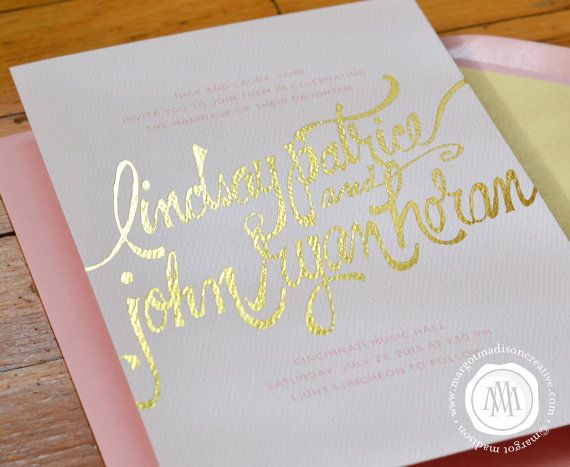 Hochzeit - Rosa und Goldfolie Kalligraphie Hochzeits-Einladung Suite