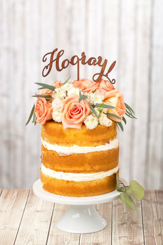 Wedding - Wedding Cake Topper - Hooray! - Mahogany