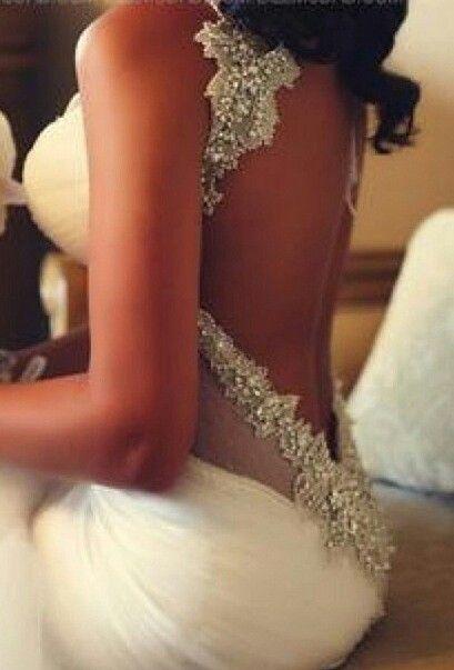 Wedding - Long lace crystal wedding dress