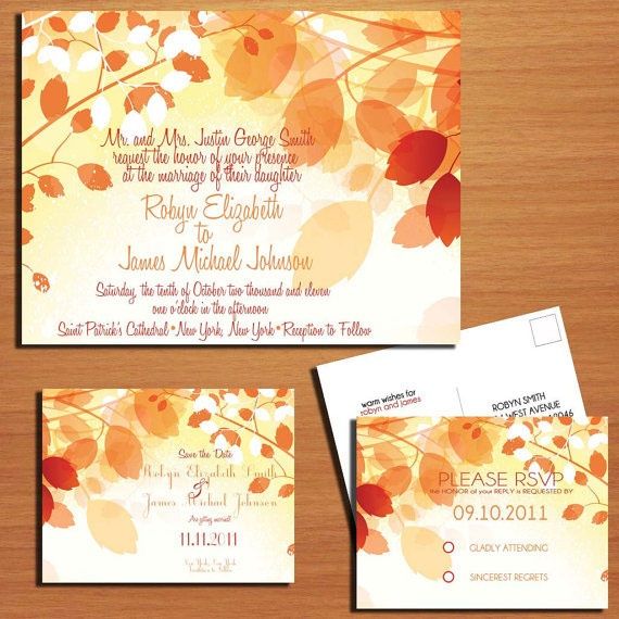 Wedding - Fall Branches/ Autumn Wedding Collection / Invitation / RSVP / Save The Date Postcard PRINTABLE / DIY