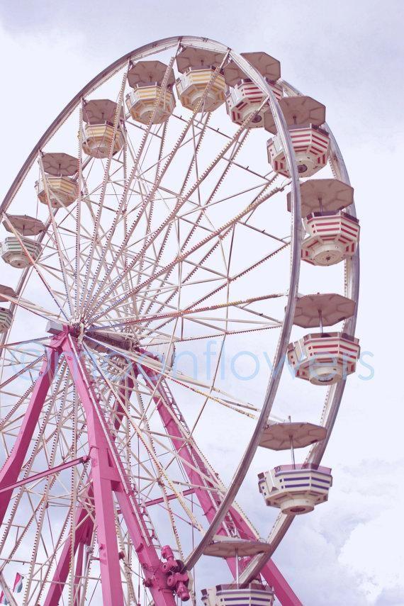 Wedding - Pink Ferris Wheel Large Format 16x24 Print Carnival Summer Fun