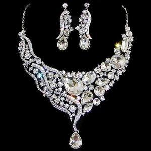 Wedding - Bridal Lots Drop Earring Necklace Set Swarovski Crystal Clear Vintage Inspired