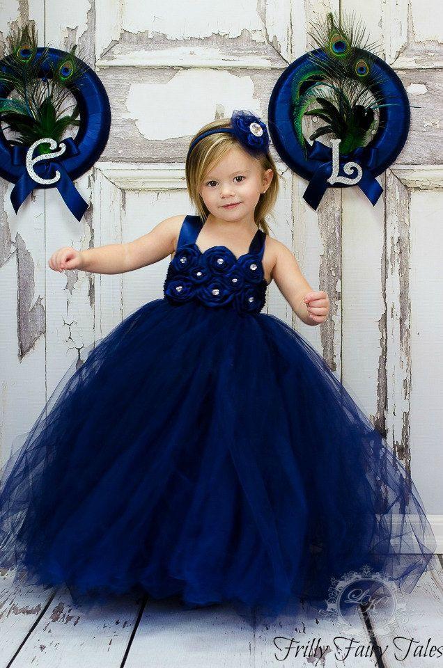زفاف - الأزرق الداكن اللباس زهرة فتاة