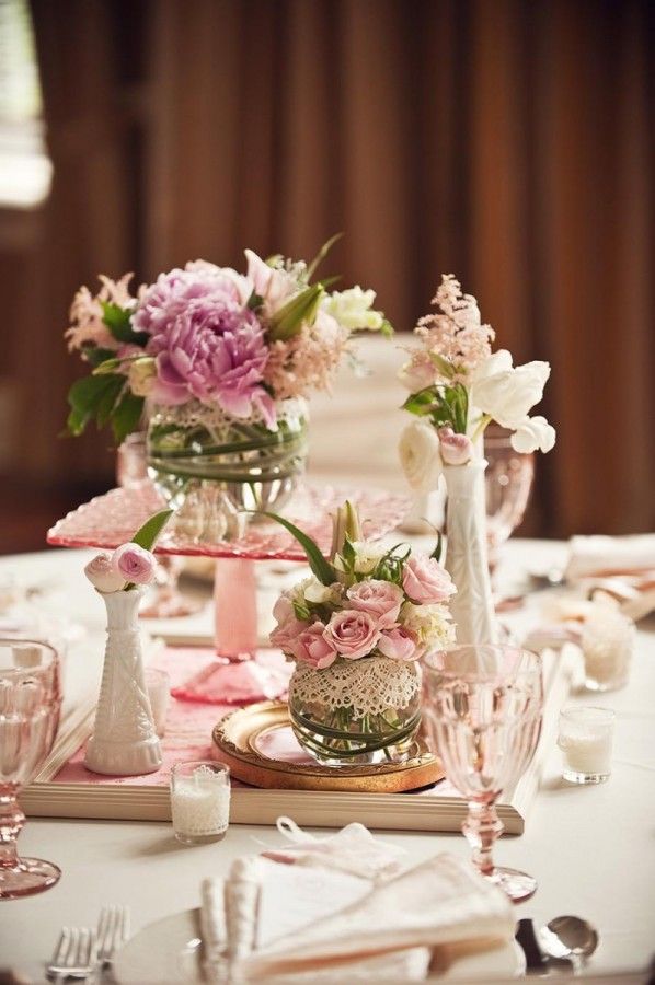 Wedding - Lace Wrapped Glass Vases Unique Centerpiece Ideas