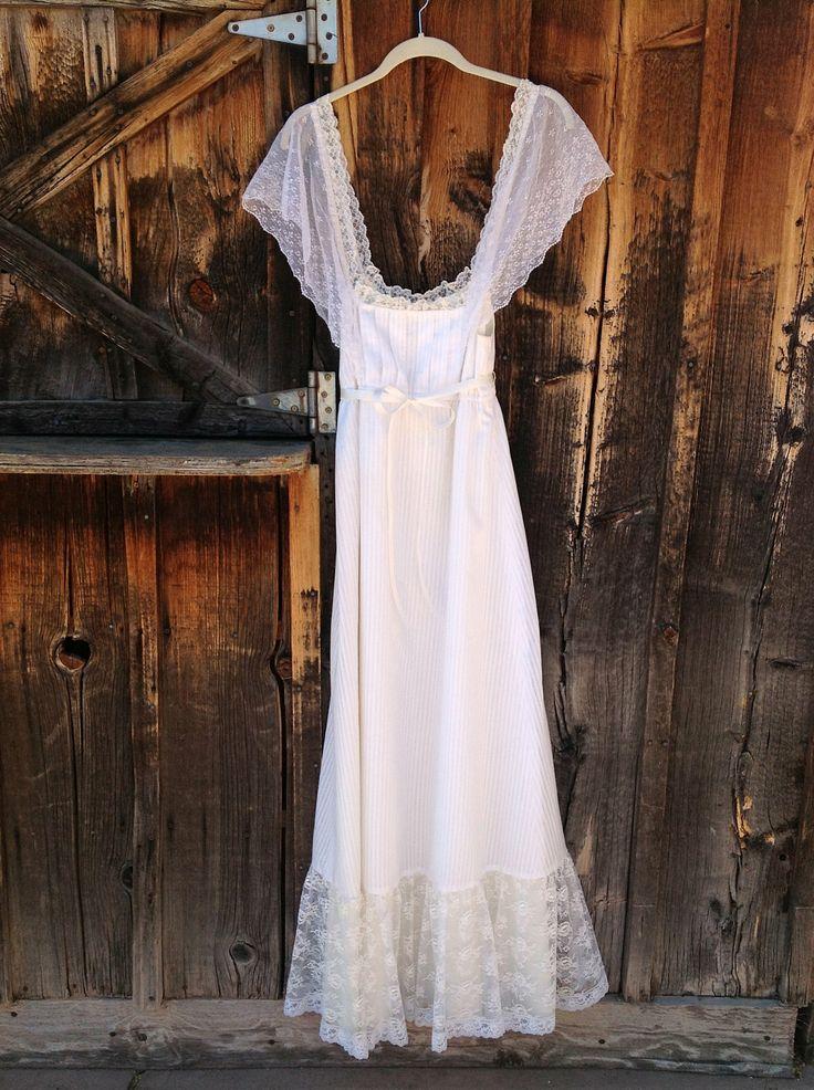 Свадьба - BOhO страна свадебное платье Винтаж 1970-х хлопка кружевном платье по мелочи очарование Голливуда