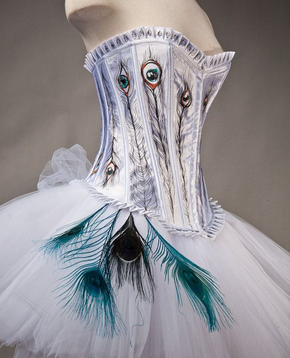 Mariage - Taille moyenne Peacock Burlesque Corset Plume Robe OOAK d'œuvres d'art par la racine 222 Crew