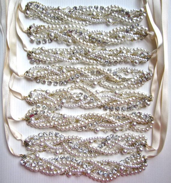 Mariage - Perles et strass Collier de demoiselle d'honneur et boucles d'oreilles en or avec ruban couleur de Votre Choix
