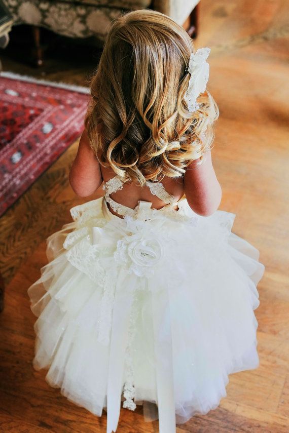 Wedding - Flower Girl Dress - Lace Tutu Style, Soft Ivory