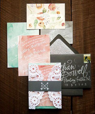 Wedding - Ashley   Joe's Watercolor And Lace Wedding Invitations