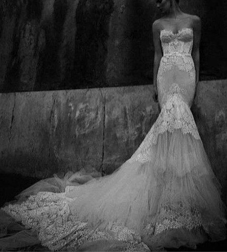زفاف - مستوحاة إنبال درور 2013 الحبيب خط العنق الرباط الفرنسية Bodices مع حزام حورية البحر فستان الزفاف