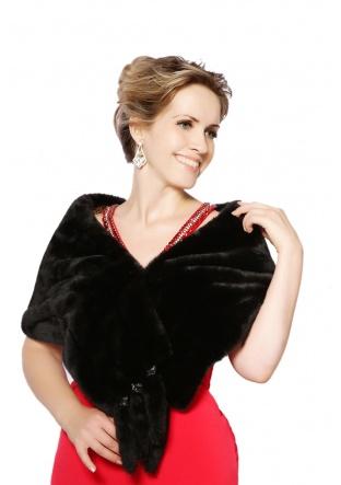 Mariage - Black classic faux mink fur long shawl