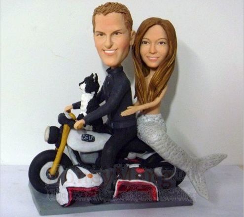 Wedding - Mermaid Themed Wedding Cake Topper Driving Motorcycle Cake Topper Custom Wedding Cake Topper Made From Photos