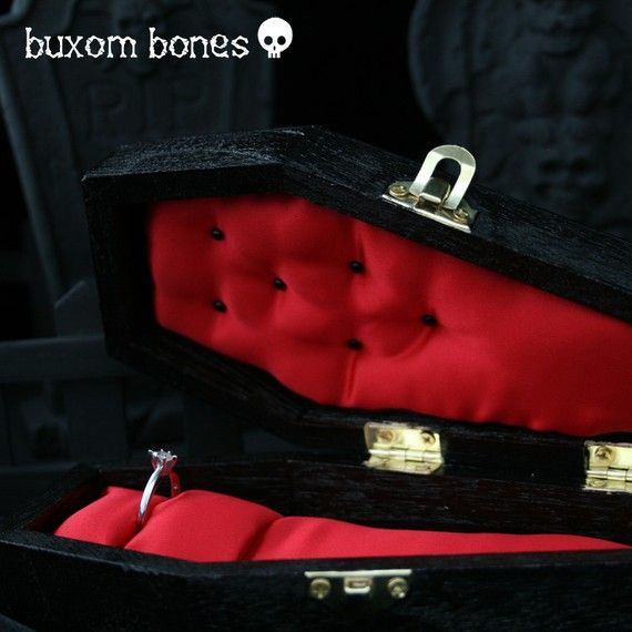 Wedding - Gothic Wedding Coffin Jewelry Box - Halloween Wedding Keepsake - Coffin Box - Engagement Ring Box - Casket - Ring Bearer Pillow Alternative