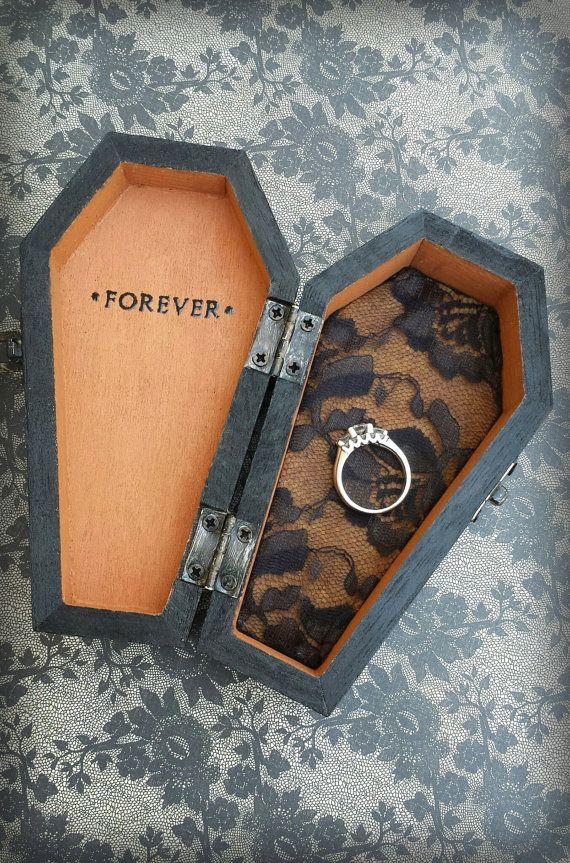 Wedding - FOREVER Halloween Wedding Ring Bearer Coffin Monogrammed Pillow Alternative Ring Box