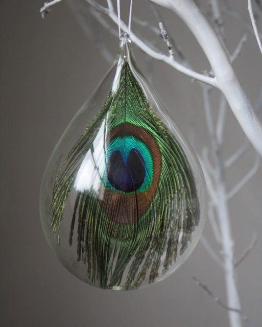 Wedding - Hand Blown Glass Peacock Ornament