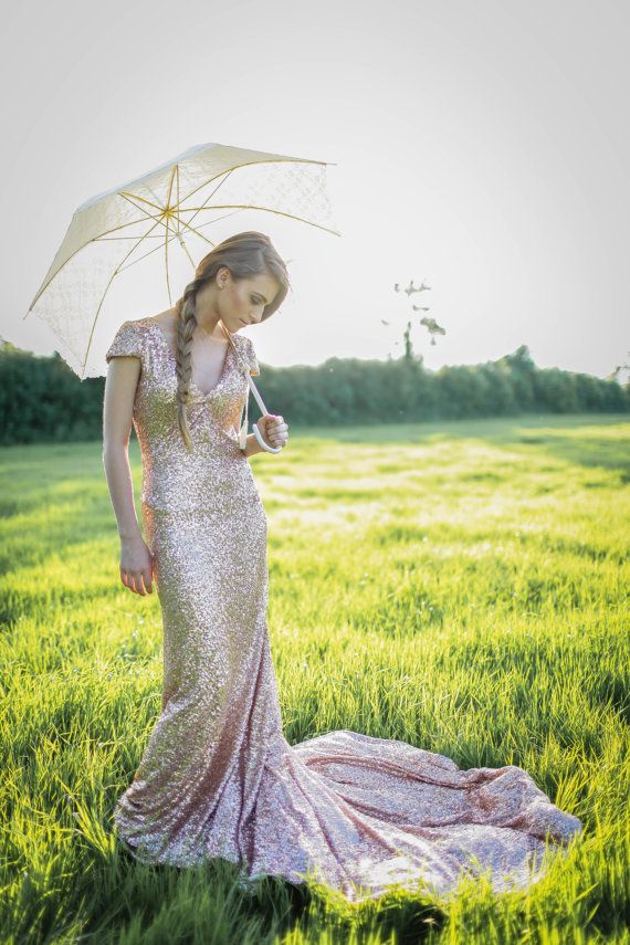 Свадьба - Бэколл - Розовое Золото Пайетками Старый Голливуд Свадебное Платье