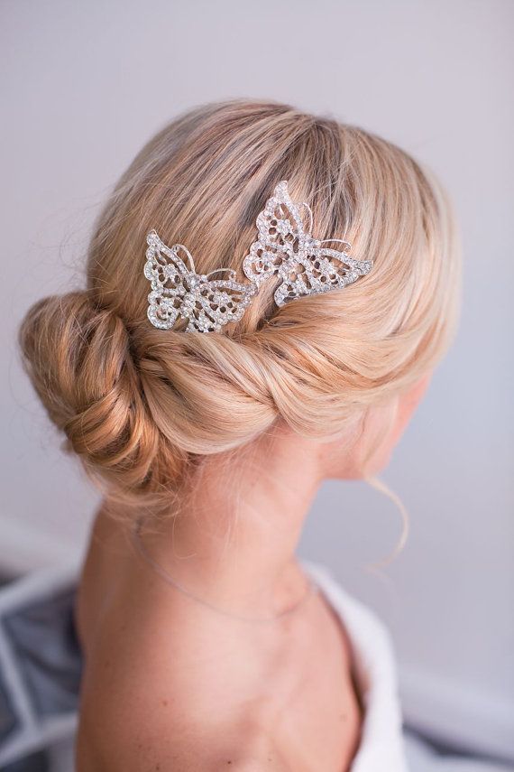 Hochzeit - BROOKLYN, Butterfly Hair Comb, Crystal Hair Comb, Bridal Hair Comb, Wedding Hair Accessory, Rhinestone Hair Clip, Butterfly Brooch