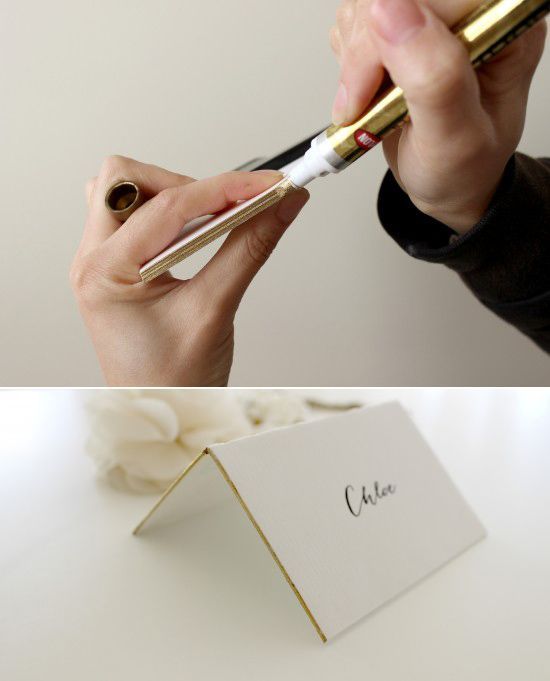 Wedding - DIY Place Cards With Metallic Gold Leafing Edge