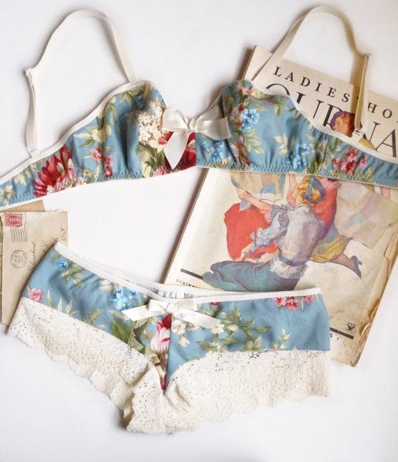 Wedding - Floral Flannel Lingerie Set Perfect For Winter Handmade To Order