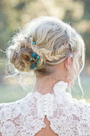 Mariage - Blue pearl band with side bun
